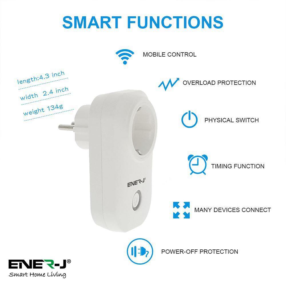1600W Max Load WiFi Smart EU Plug with Energy Monitor - ENER-J Smart Home