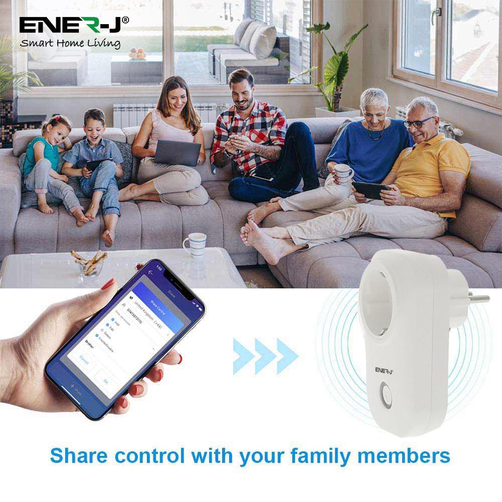 1600W Max Load WiFi Smart EU Plug with Energy Monitor - ENER-J Smart Home