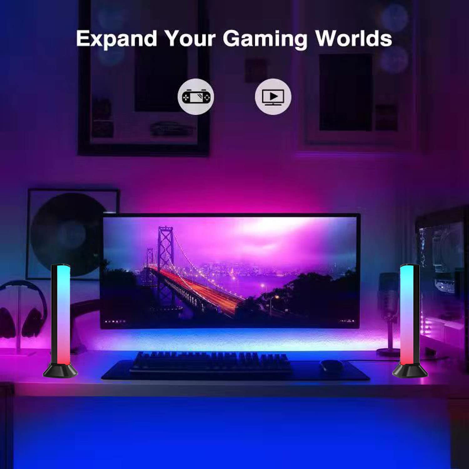 Smart Led Rgb Smart LED RGB Light Bars with APP Round 3-Side RGBIC Intelligent Ambie ...