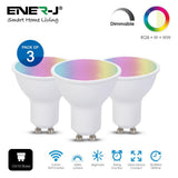 3 Pack Smart WiFi GU10 LED Lamp Light Bulbs 5W, RGB+W+WW, Dimmable - ENER-J Smart Home