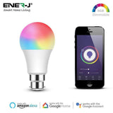 Smart WiFi GLS RGB+W+WW 9W LED Bulb B22 base, compatible with Alexa and Google Home - ENER-J Smart Home