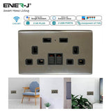 ENERJ Smart Twin Wall Sockets with USB 2 USB Ports, 13A (Silver) - ENER-J Smart Home