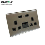 ENERJ Smart Twin Wall Sockets with USB 2 USB Ports, 13A (Silver) - ENER-J Smart Home