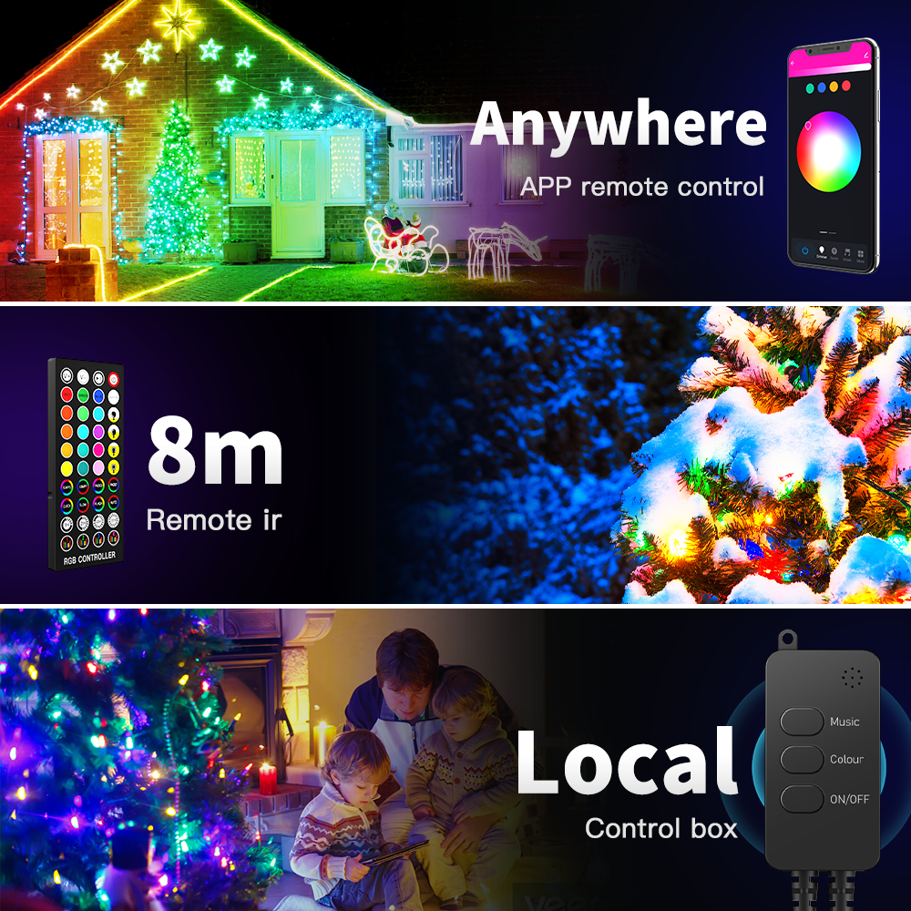 1 Roll Wireless Control RGB LED Holiday Lights IR Control Changes