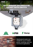 Waterproof 13A Single BS Socket with switch
